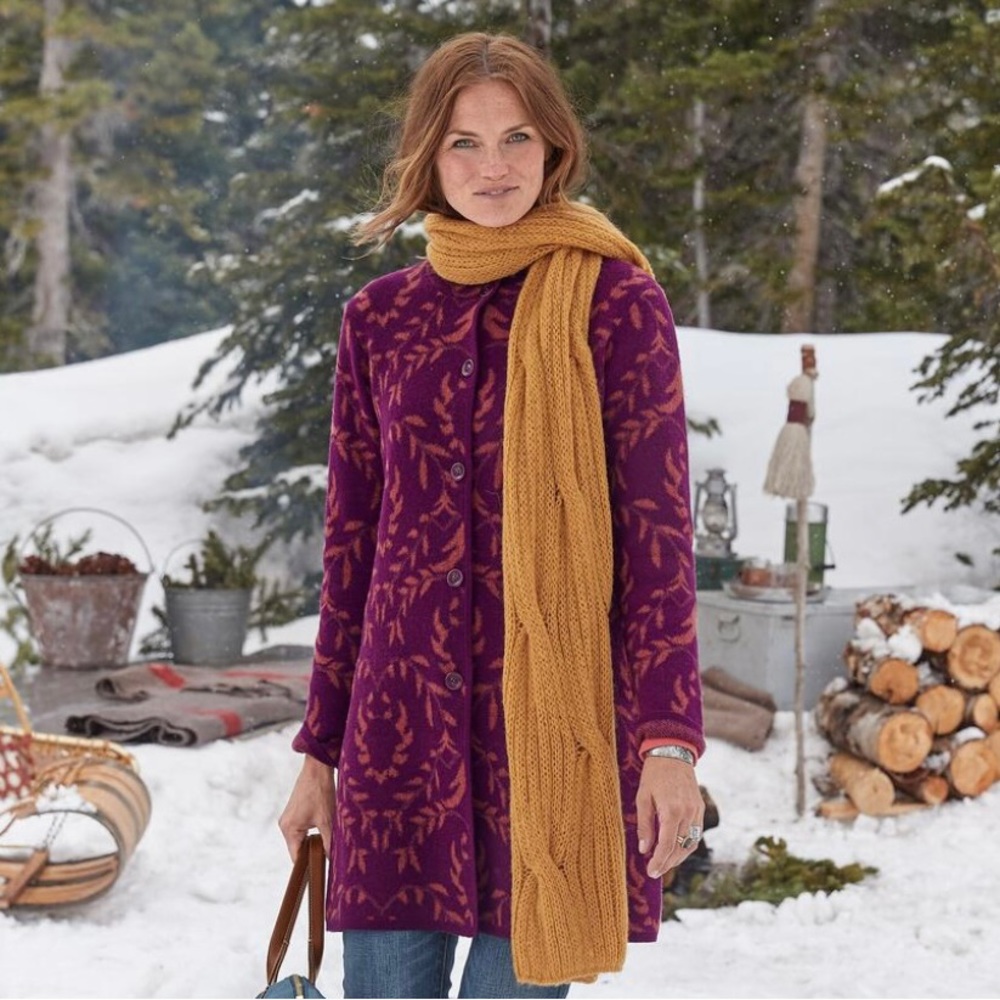 Sundance Purple Cardigan with Gold Scarf
